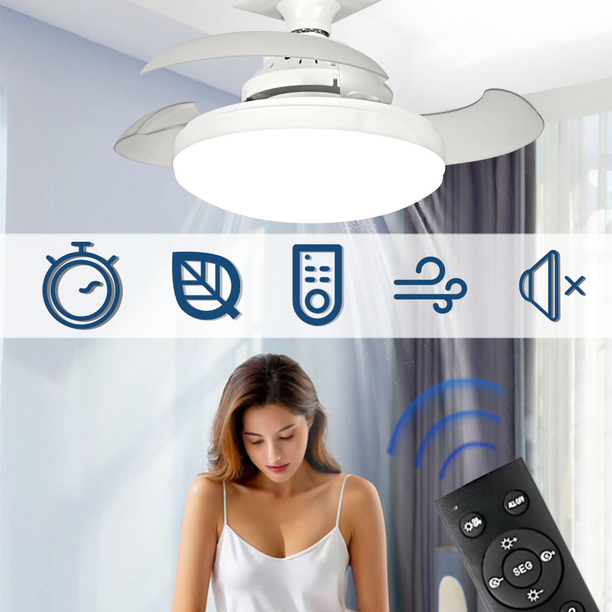 Smart Bathroom Fan - 삼색 조광 LED E27 천장 선풍기