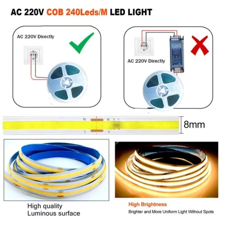 1-5m COB LED 조명 스트립 220V 유연한 테 - Smart Home Living Room 리뷰 및 가격