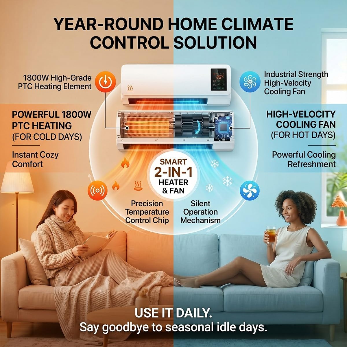 휴대용 벽걸이형 에어컨 팬, 2 in 1 무덕트 미니  - Smart Bathroom Fan 리뷰 및 가격