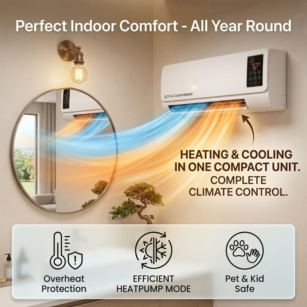 1800W 벽걸이형 에어컨 팬 및 히터 콤보, 휴대용  - Smart Bathroom Fan 리뷰 및 가격